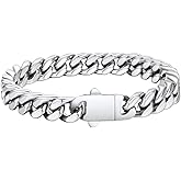 FaithHeart Cuban Link Bracelet for Men, Silver/Black/14K Gold Plated Stainless Steel Wrist Link Hip Hop Chain Bracelets, 5mm/7mm/9mm/12mm Width, 7.5"/8.3"/9" Length, with Gift Box