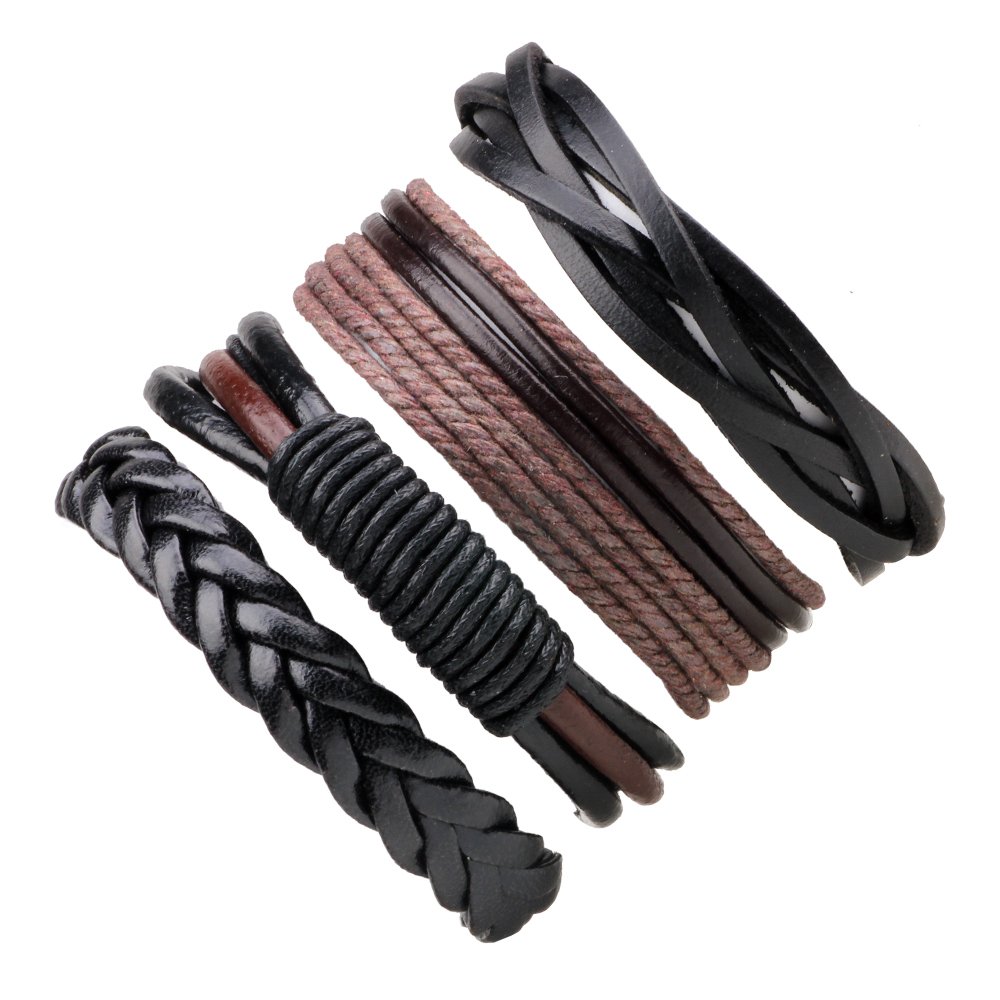 Thajaling 4 PCS Leather Bracelet Vintage Braided Multilayer Rope Bracelet for Men Women Friendship Bracelet Set, Adjustable
