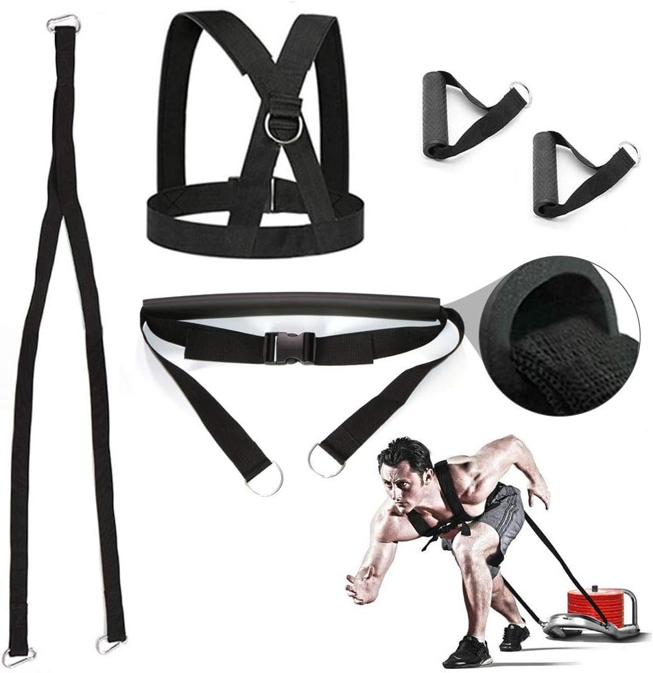 Sunsign 5-Pcs Weight Sled Harness Kits Sled Pulling Strap for Running Sprinting Football Ice Fishing Power Pulling Resistance Speed Agility Training