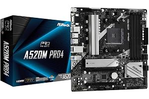 ASRock A520M Pro4 AMD Ryzen 3000/4000 Series (Soket AM4) Compatible with A520 Chipset, Micro ATX Motherboard [Domestic Author