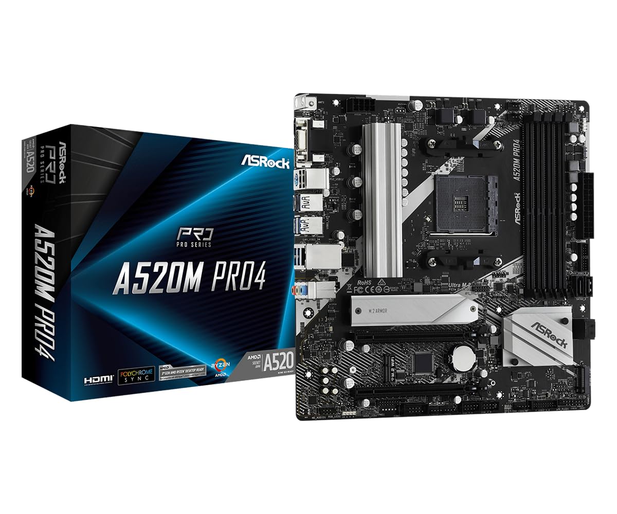 ASRock A520M Pro4, AMD A520 Mainboard - Sockel AM4, 90-MXBDU0-A0UAYZ