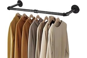 HUIJUBAO Wall Mount Iron Clothing Rack, Black Steel Laundry Room Drying Rack, Space Saving Coat Closet, 50 lbs Capacity (36 x 11 in)