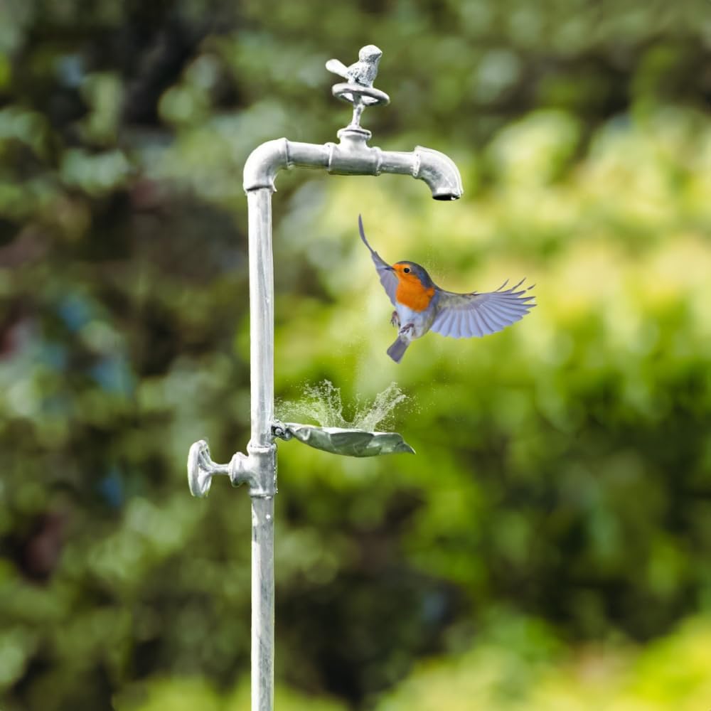 Garden Mile Metal Bird Bath & Feeder – 92cm Freestanding Leaf-Shaped Bird Water Bowl & Seed Tray - Weatherproof Decorative Garden Ornament for Wild Birds and Wildlife