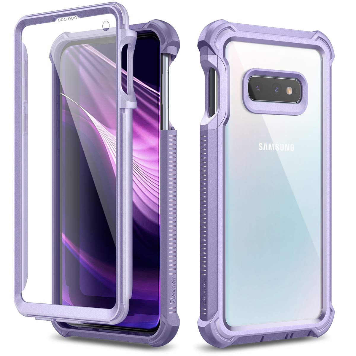 Dexnor Case for Samsung Galaxy S10e 360 Full Body 3 Layers Protection Cover Shockproof Bumper Crystal Clear Slim Anti-Scratch Back Panel with Built-in Screen Protector - Purple
