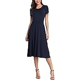 Urban CoCo Women's Vintage Short Sleeve High Waist Flared Midi Casual Summer Dress