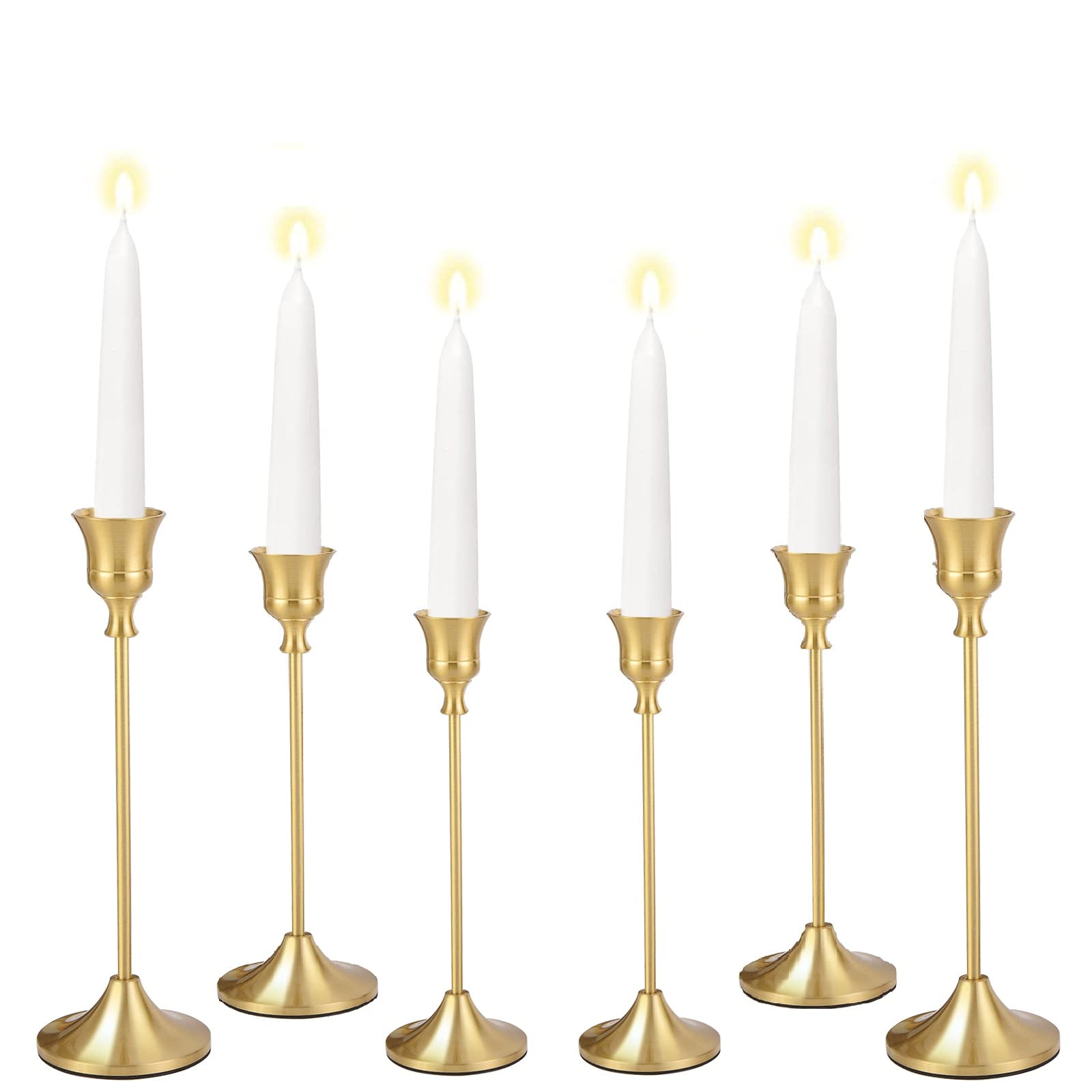 Gold Candle Holders, Set of 6 Brass Gold Candlestick Holders Vintage Modern Decorative Candle Stick Stands for Taper Candle for Dinning Table, Home Decor, Farmhouse