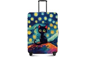 ANNA QUEEN Cut Black Cat Luggage Cover Washable Suitcase Protector Suitcase Cover Anti-Scratch,Stretchable Fit for 18-32Inch Luggage,Travel Bag Cover M(fits 22-25Inch suitcase)