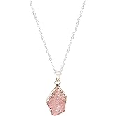 GEMKORA Raw Pink Morganite Bezel Pendant Necklace, Rough Stone, Healing Morganite, Chakra Gemstone, Birthstone, Natural Crystal, Women Jewelry, 925 Sterling Silver 18 inch