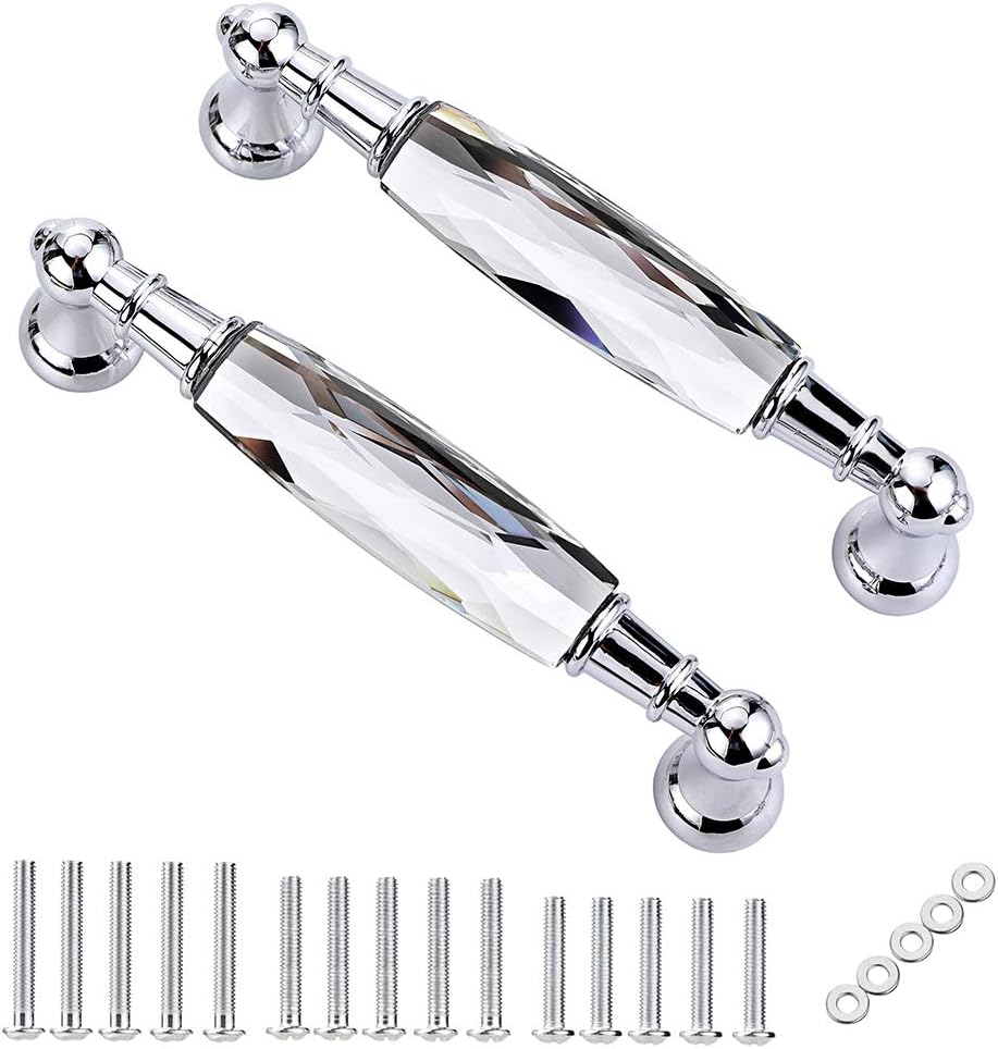 IGNPION 2pcs Crystal Drawer Handles Drawer Wardrobe Kitchen Door Knob Cabinet Pull Door Handle Cupboard Hardware for Home Decorating(Large)