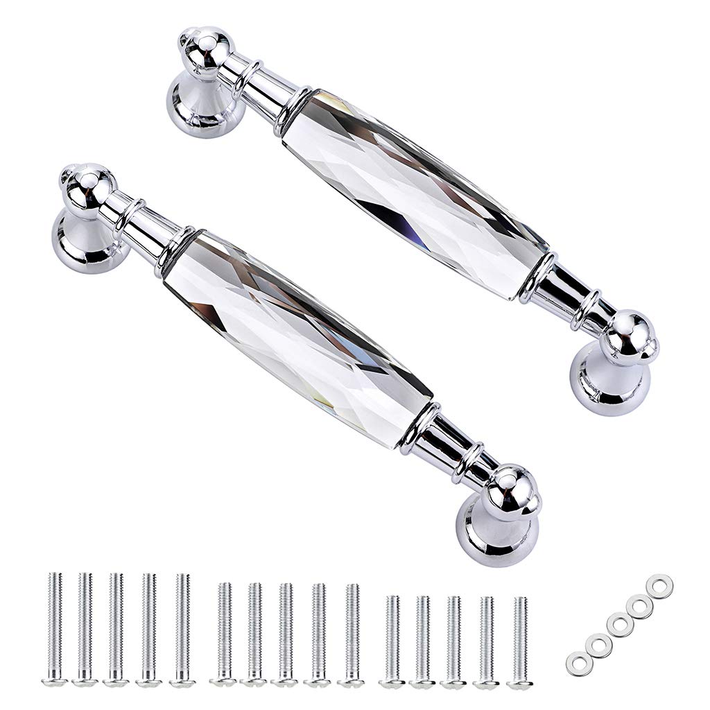 IGNPION 2pcs Crystal Drawer Handles Drawer Wardrobe Kitchen Door Knob Cabinet Pull Door Handle Cupboard Hardware for Home Decorating(Large)