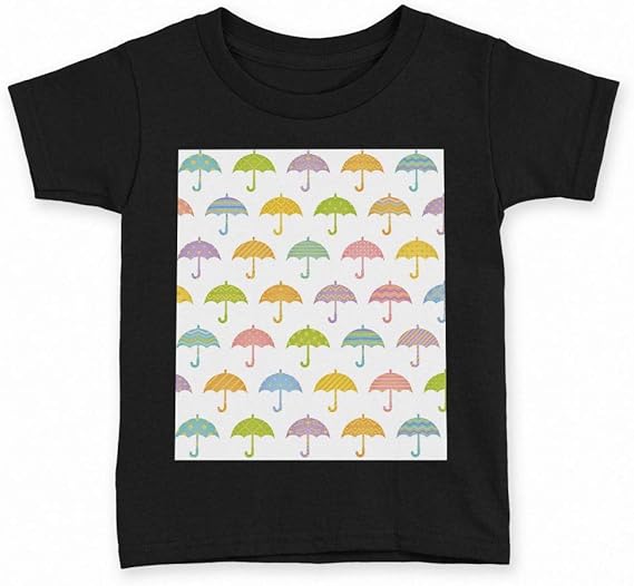 Amazon Igsticker プリント Tシャツ キッズ 子供 90 サイズ Size おしゃれ クルーネック 黒 ブラック T Shirt ユニーク カラフル 模様 イラスト 傘 雨 Tシャツ カットソー 通販
