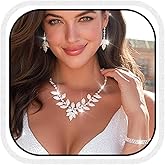 Unicra Silver Wedding Jewelry Sets Rhinestone Necklace Earrings Bracelet Set Prom Formal Costume Jewelry for Women and Brides