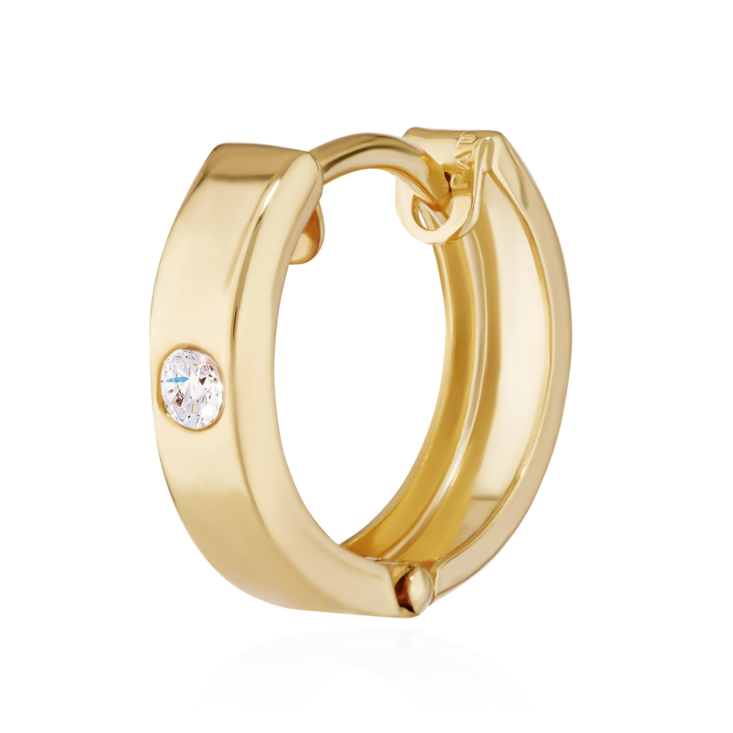 NKlaus single gold yellow gold hinged earrings 12,5 x 3,1mm cubic zirconia square 4745