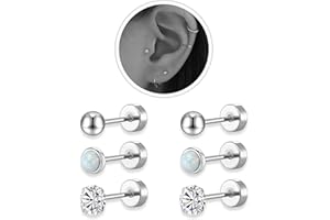 AMASIS Flat Back Stud Earrings and Small Hoops Earrings Sets for Multiple Piercing for Women Men,Lightweight 14K Gold Plated Hinge Huggie Hoop Earrings Tiny 4mm Ball/Opal/Cubic Zirconia Stud Earrings for Cartilage, Helix, Tragus, Sung, Earlobe Lightweight Hypoallergenic Earrings