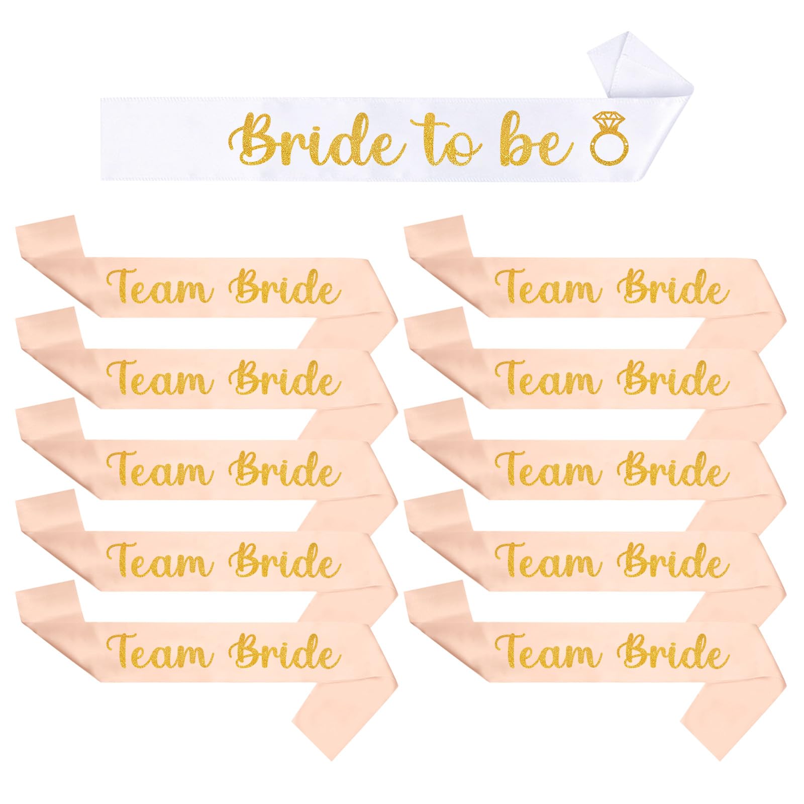 Yueshop 11PCS Hen Party Sashes, Team Bride Strap Bachelor Party Eco-Friendly & Durable Bachelorette Party Sashes Great for Wedding, Bridal, Bachelorette Party (White+ Rose Gold)