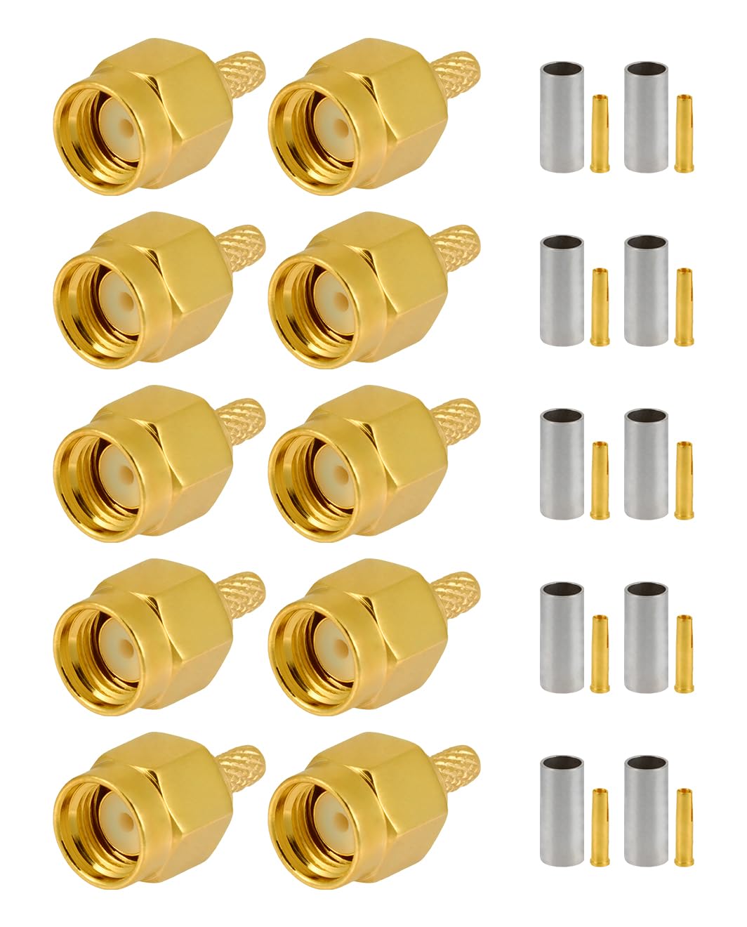 Vecys 10 PCS RP SMA Connectors RP SMA Male Crimp Connector for RG316 RG174 RF Coax Cable