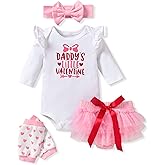fioukiay Newborn Baby Girls Valentine's Clothes Outfits Infant 4pcs Valentine's Bodysuit Romper Shorts Clothing Sets