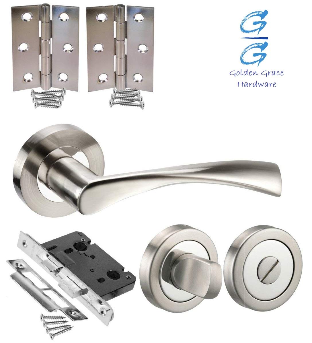 Doehetzelf Hinges & Lock Thumb Turn Bathroom Door Handle Set with