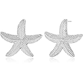 Starfish Shell Stud Earrings for Women,Gold Silver Shell Trendy Drop Dangle Boho Ocean Shell Pearl Earrings Summer Beach Jewelry