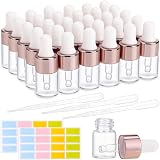 Friusate 30pcs 2ml Glass Dropper Bottles with 3 Pips 2 Labels Refillable view 2