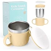 Toddler Snack Containers Stainless Steel Spill-Proof Snack Containers for Toddlers with Spill-Proof Silicone Lids and Handles 4-in-1 Baby Snack Cup is Dishwasher Safe for Easy use On The Go(Yellow)