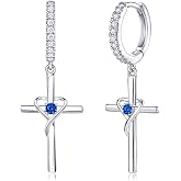 AmorAime 925 Sterling Silver Earrings for Women 14k Gold Plated Earrings Birthstone Heart Earring Dangle Cross Earring