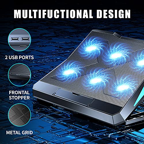 Laptop Cooling Pad AOEVI Laptop Cooler with 6 Quite Fans 6 Heights Adjustable, 2021 Upgrade Laptop Cooling Stand for 12\