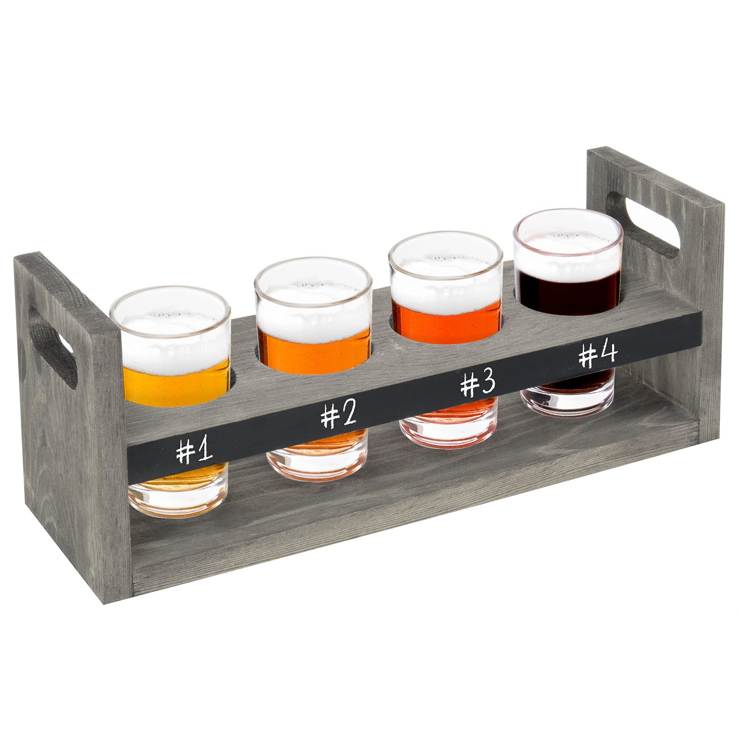 MyGift 5 Piece Beer Flight Board Tasting Sampler Set with Chalkboard Panel, 4 Beer Glasses and