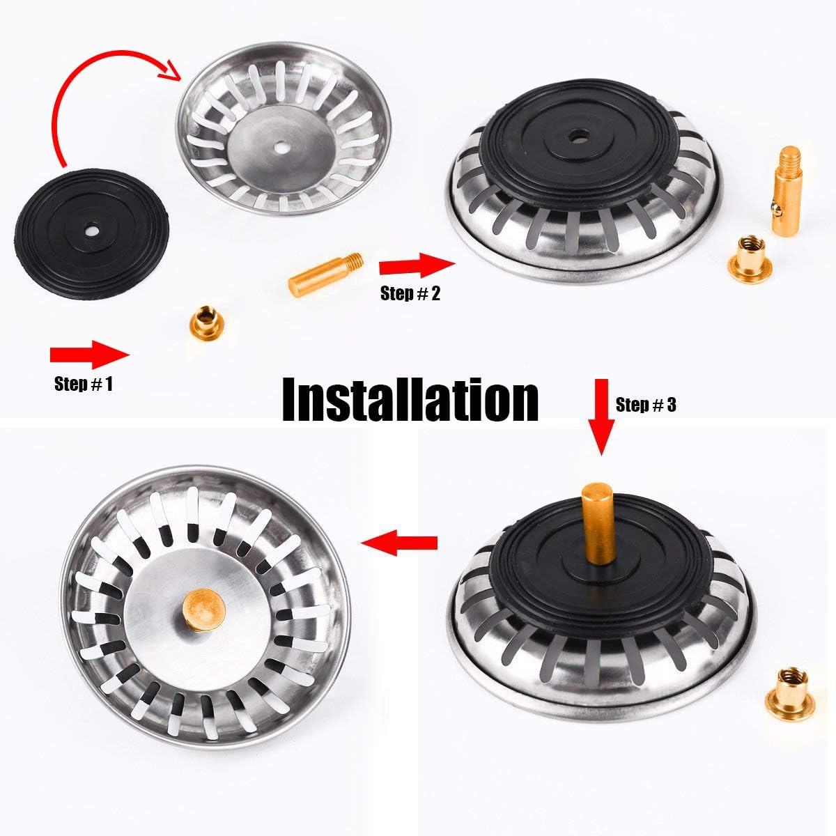 Safekom Premium Stainless Steel Sink Drain Plug and Strainer, Silver, 0NE SIZE - Image 4