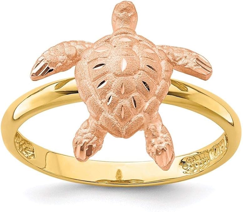 14K Two Tone Gold Brushed and Polished DiamondCut Turtle