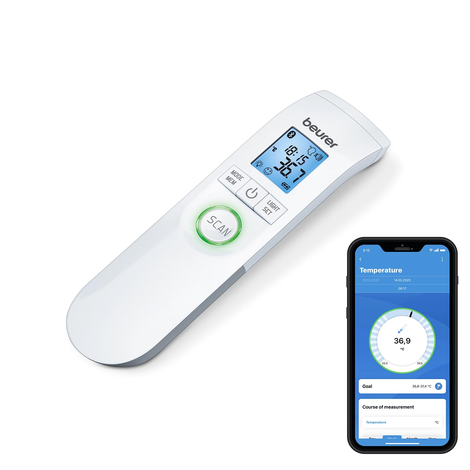 Beurer FT95 Contactless Thermometer with Bluetooth & Free App To Measure And Monitor Temperature, With Fever Alert Function And In-Built Memory To Store Your Last 60 Readings