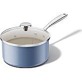 Redchef Nonstick Ceramic Sauce Pan With Lid, 3.5QT Small Cooking Pot with Stay-Cool Handle, Kitchen Non Toxic Soup Pot, PTFE & PFOA Free, Oven & Dishwasher Safe, Compatible with All Stovetops-Blue
