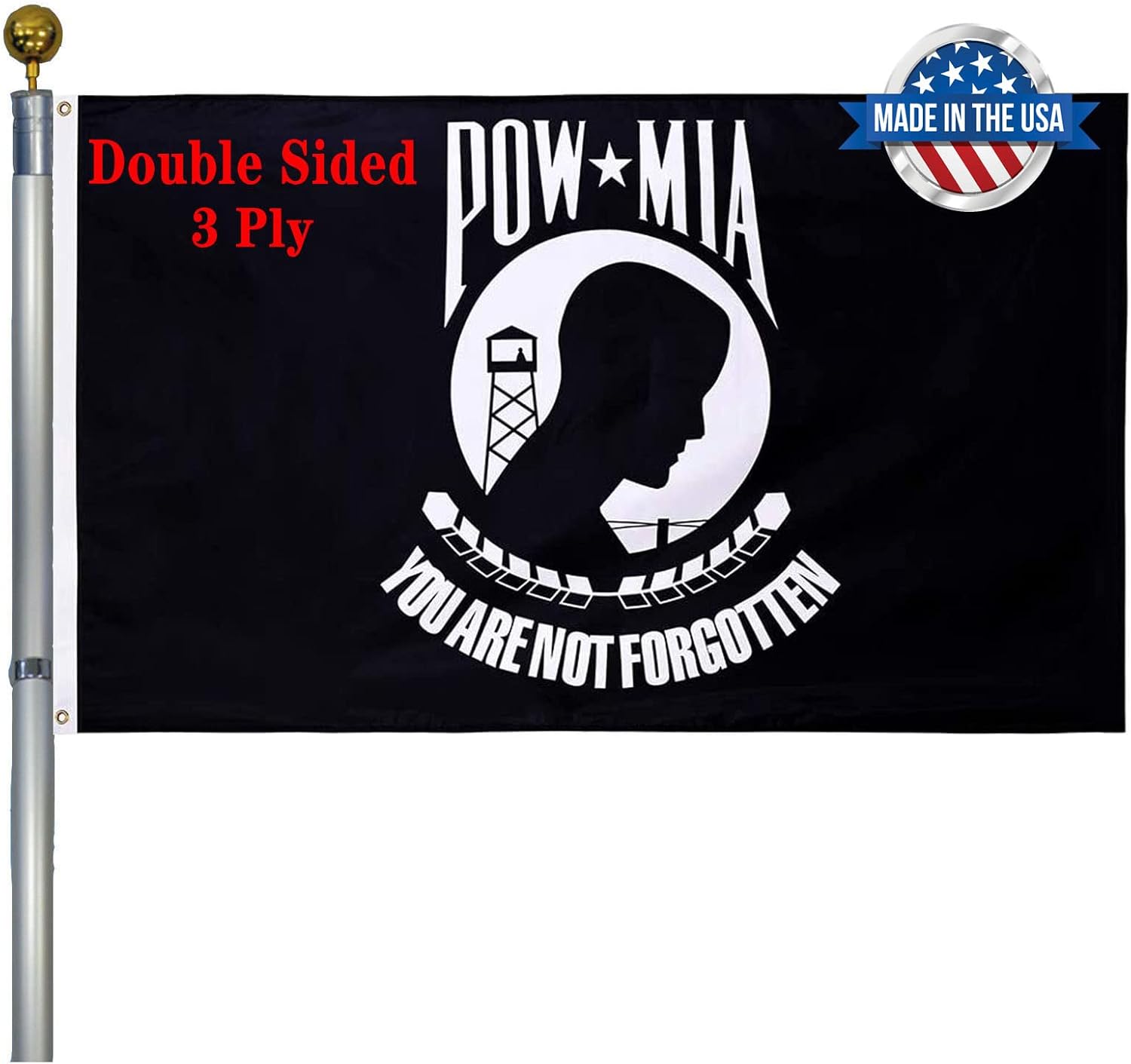 Flags - Pow Mia Flag 3x5 Outdoor Double Sided-US Mia Pow Military Flags-Heavy Duty 3 Ply Vivid Colors Double Stitched with Brass Grommets for Outdoor Indoor Truck