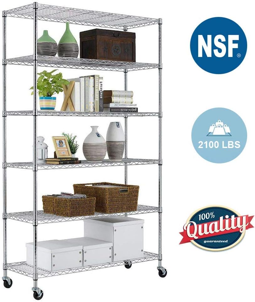 Amazon Com 6 Tier Wire Shelving Unit With Wheels Metal Shelf