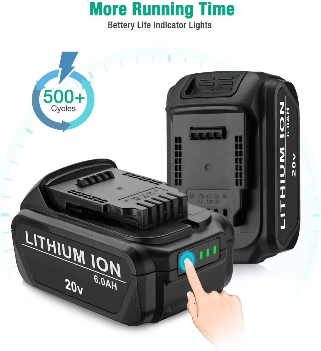 FirstPower 6.0Ah Replacement Battery DCB205 DCB204 - Compatible with All Dewalt 20V Cordless Power Tools DCB180 DCB200 DCB204-2 DCB205-2 DCB206 Dewalt DCD/DCF/DCG Series - Upgraded Li-ion 2 Pack - - 