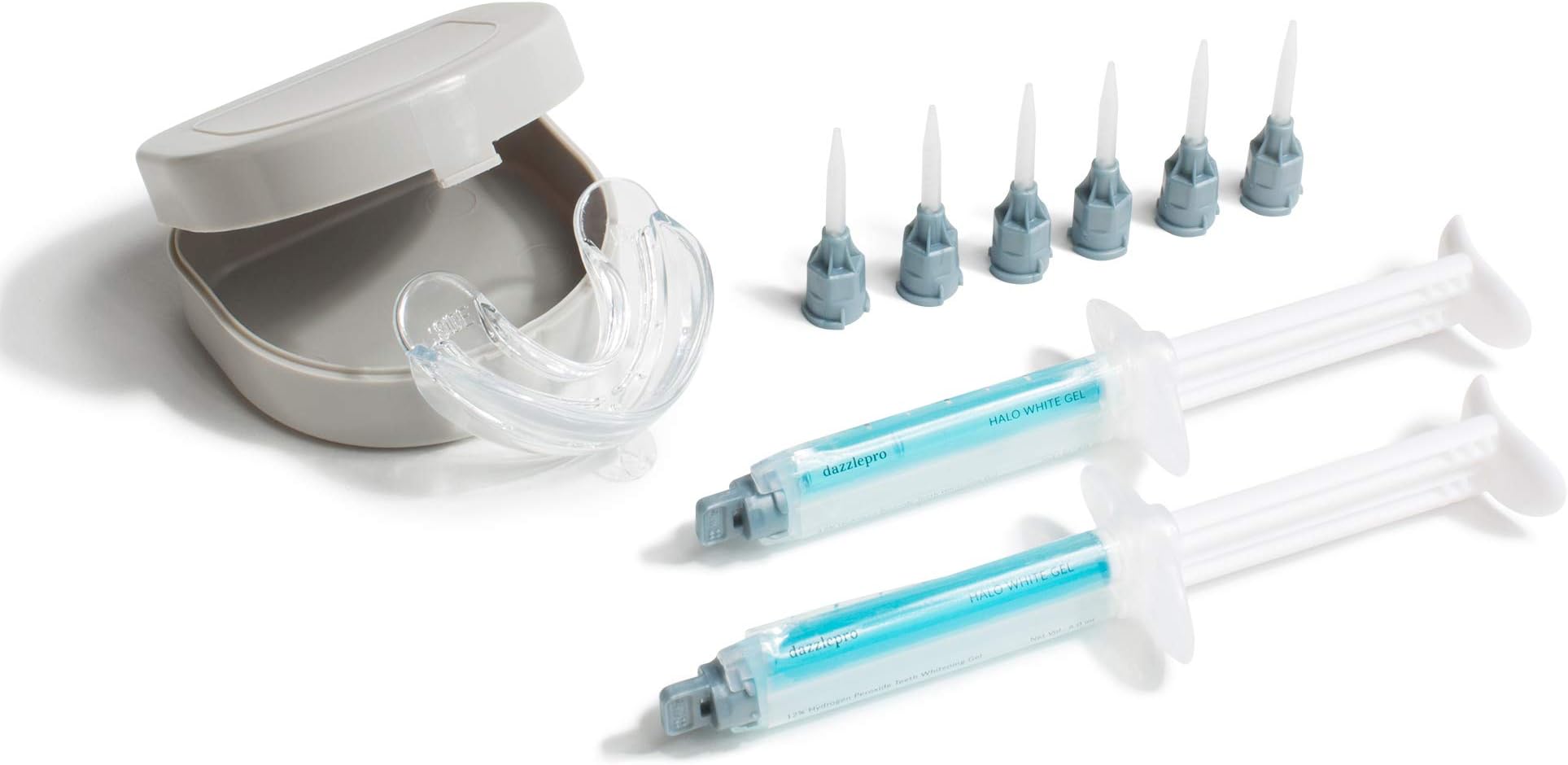 Dazzlepro Halo White Active Whitening System (10Piece Set), Teeth Whitening Kit for Men & Women, Includes 12% Hydrogen Peroxide Gel, Disposable Mix Tips, Silicone Mouthpiece With Case