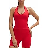 SUUKSESS Womens 2 Piece Workout Sets Padded Halter Tank Top Gym Sets Seamless Tummy Control Biker Shorts for Athletic