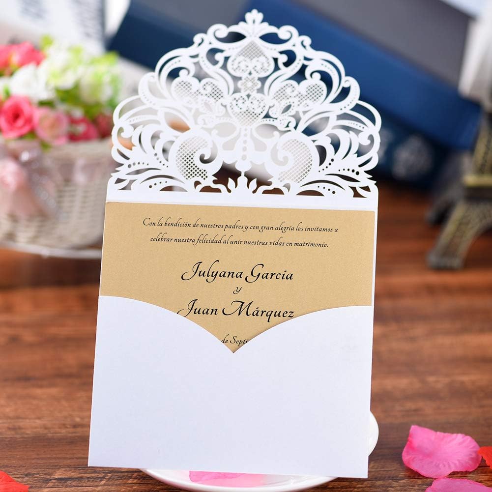 Napravi Rs Fomtor Lot De 50 Invitations Blanches Decoupees Au Laser Avec Feuilles Interieures Et Enveloppes Pour Mariage Fete Prenatale Fete Danniversaire Decorations De Mariage Loisirs Creatifs
