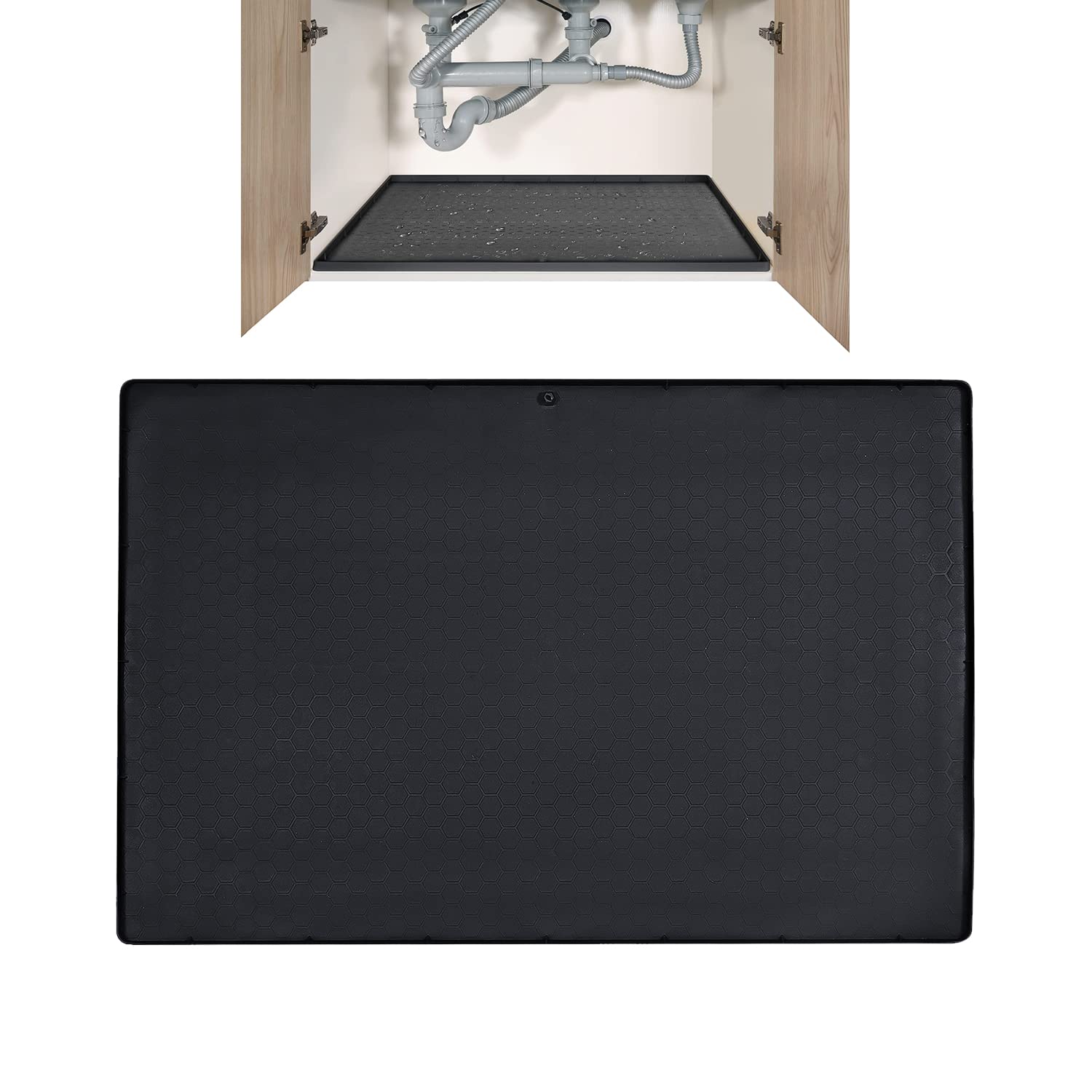 SAVITA Silicone Sink Mat, 22x34 Inch, Black, Oil Proof, Drain Hole, Waterproof, Kitchen Cabinet Liner