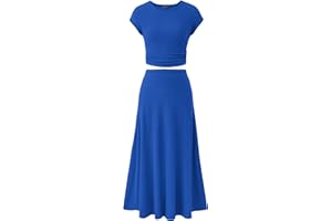 PRETTYGARDEN Women's 2 Piece Summer Outfits Dressy Casual Knit Short Sleeve Crop Top High Waist Midi Skirt Set