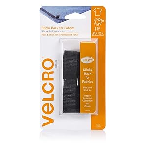 VELCRO Brand For Fabrics | Permanent Sticky Back Fabric Tape for Alterations and Hemming | Peel and Stick - No Sewing, Gluing, or Ironing | Cut-to-Length Roll, 1 x 3/4 inch, Black