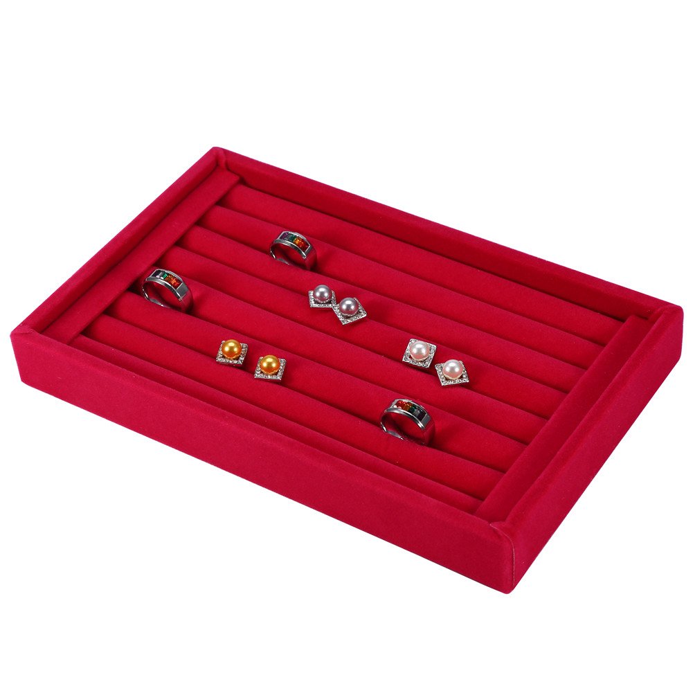 Rings Storage Box, Display Tray Jewelry Rings Velvet Slot Box Rings Box, 4Colors 7 Slots Can Store 50-70 Rings(Red)