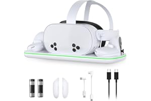 NARGOS Charging Station for Meta Quest 3 and Oculus Quest 3S, VR Accessories Charging Station with LED Light for Oculus Quest 3/ 3S, Charger Stand with 2 Rechargeable Batteries, Magnetic Charging Design