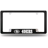 Rico Industries NFL San Francisco 49ers Carbon Fiber 12" x 6" Chrome All Over Automotive License Plate Frame for Car/Truck/SUV