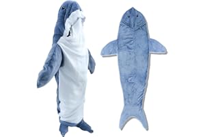 KITIMI Cozy Shark Blanket Hoodie Adult, Wearable Shark Blanket Hoodie Pajamas, Fluffy Shark Blanket Adult Kids Shark Sleeping Bag
