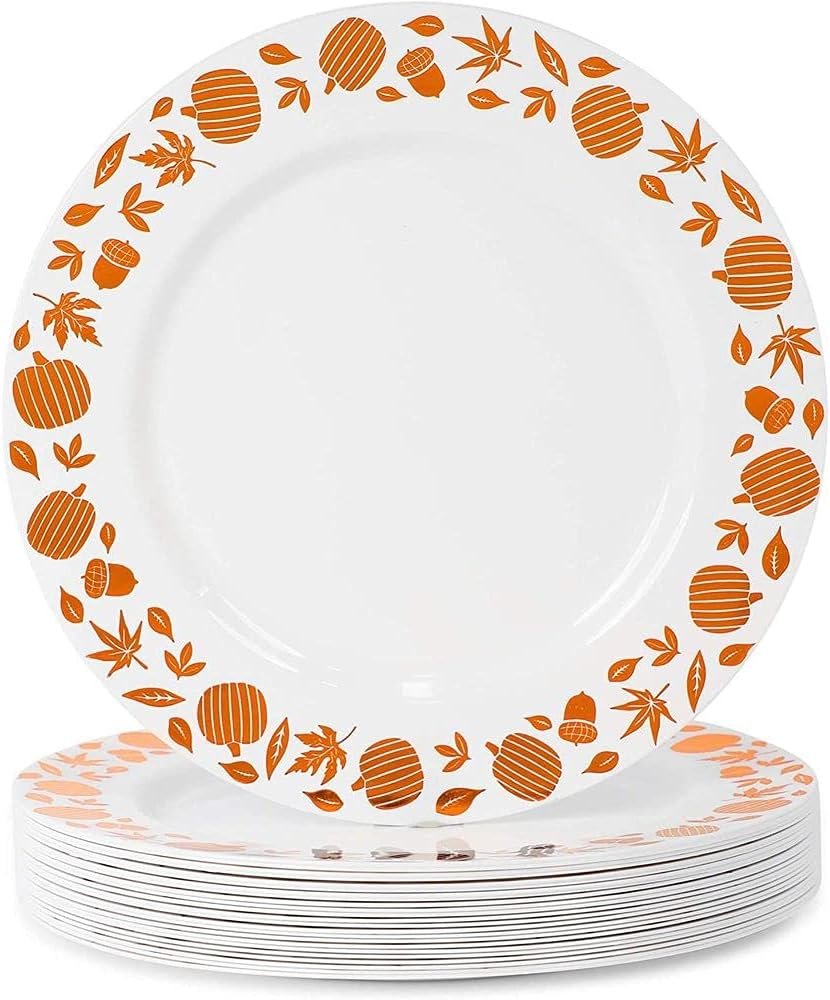 Thanksgiving White Plastic Plates for Fall Party (10.25 In, 24 Pack)
