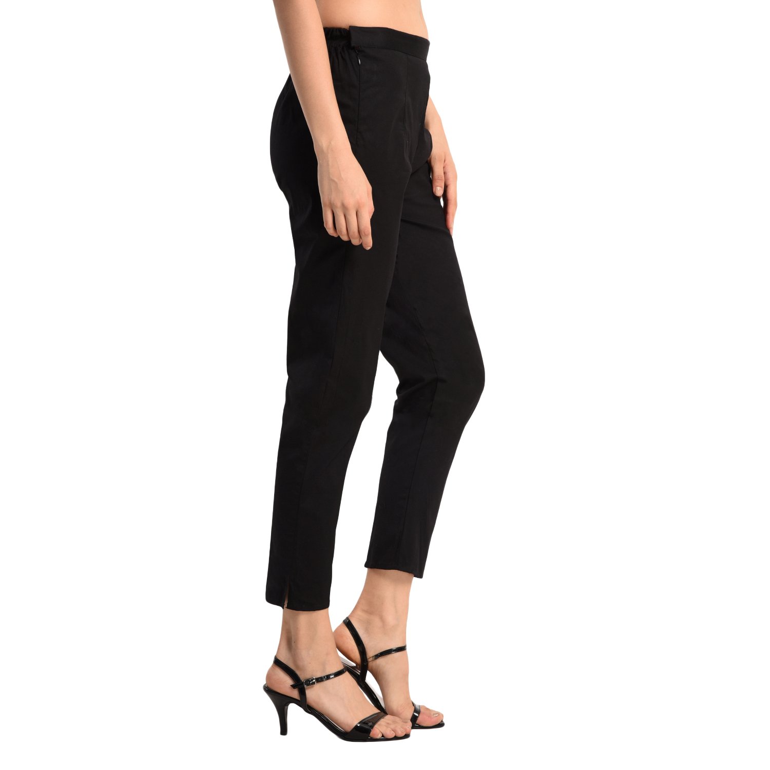 pamo black women's cotton lycra trousers/pants