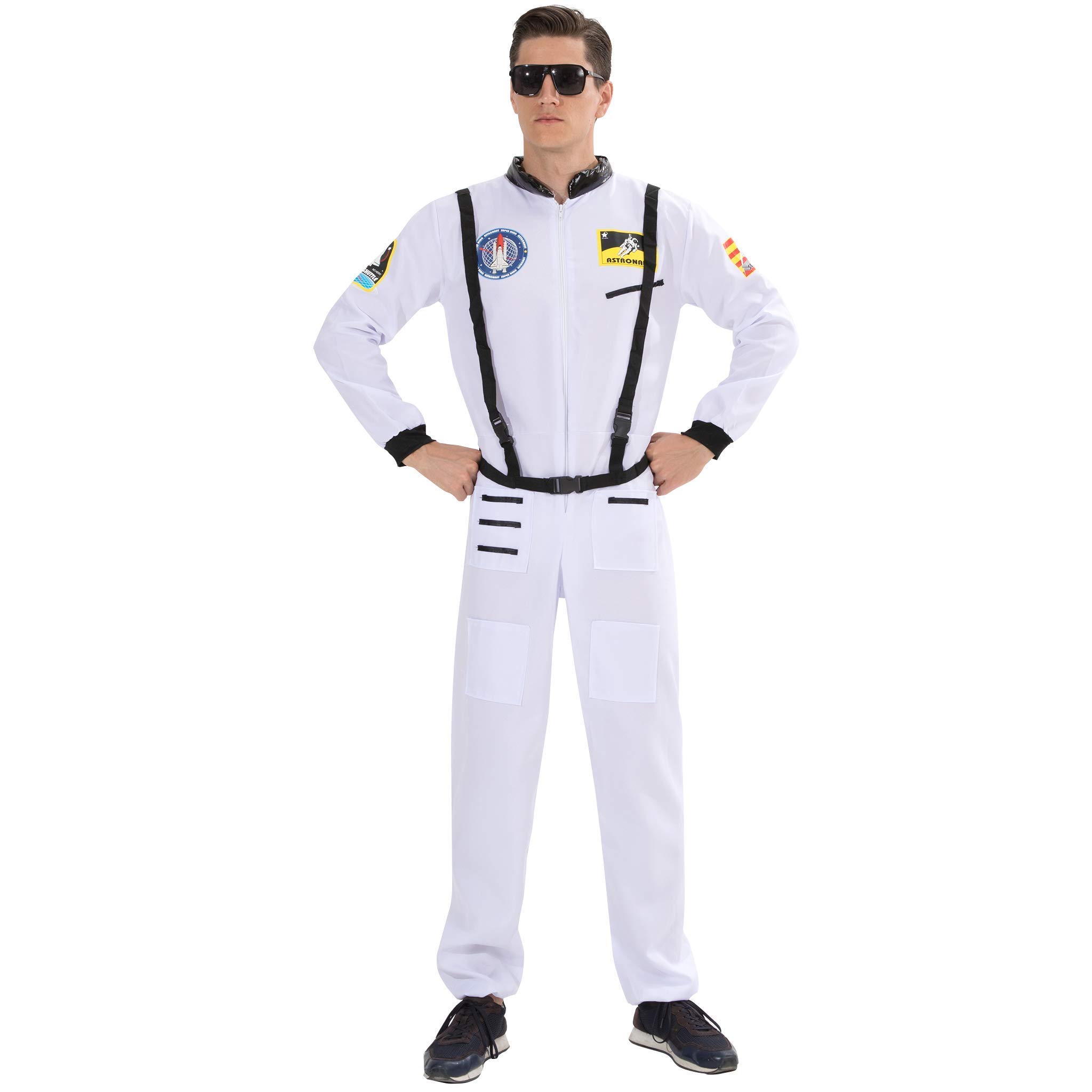EraSpooky Men's Astronaut Costume Spaceman Suit Fancy Dress Cosplay Halloween Party Funny Outfit for Adult Men (X-Large, White)