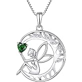 FJ Guardian Angel Necklace 925 Sterling Silver Tree of Life Pendant Fairy Moon Necklace Birthstone Jewelry for Women