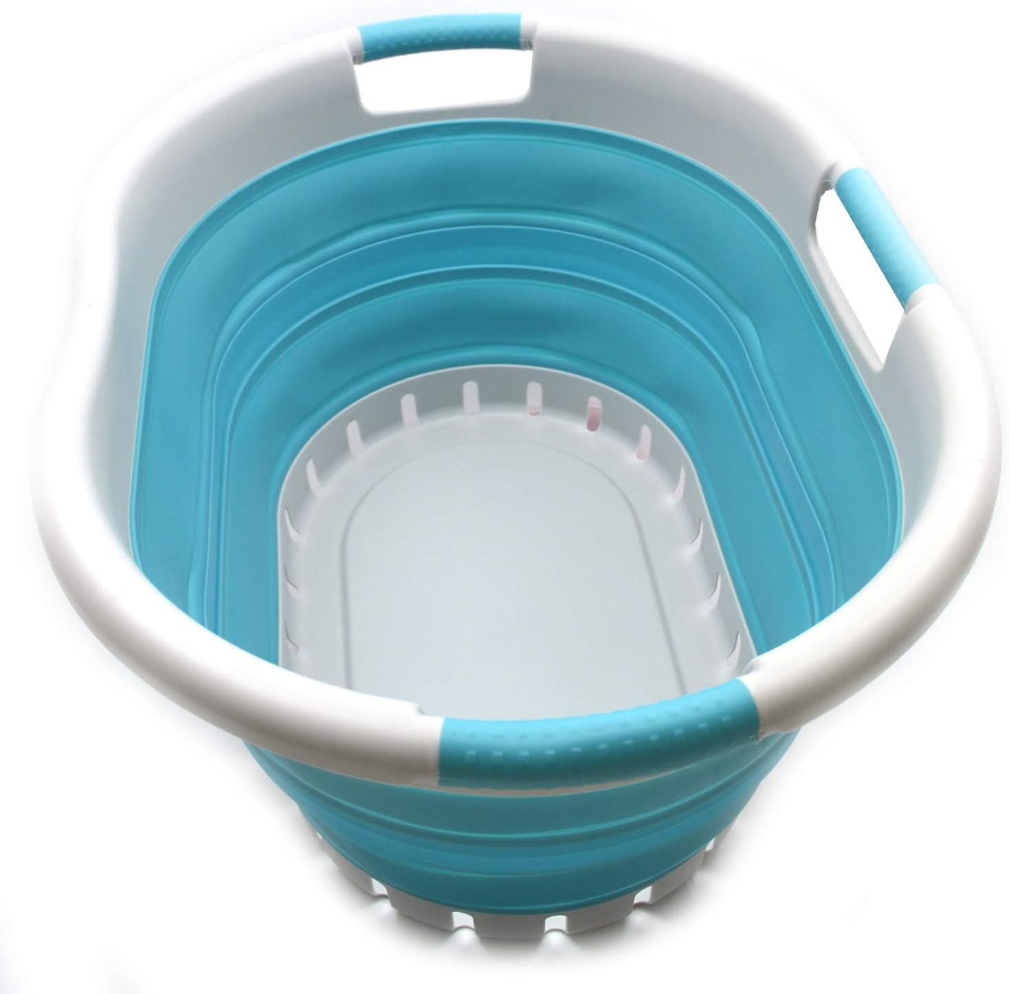 SAMMART 36L (9.5 gallon) Collapsible 3 Handled Plastic Laundry Basket-Foldable Pop Up Storage Container/Organizer-Space Saving Basket (3 handled Oval